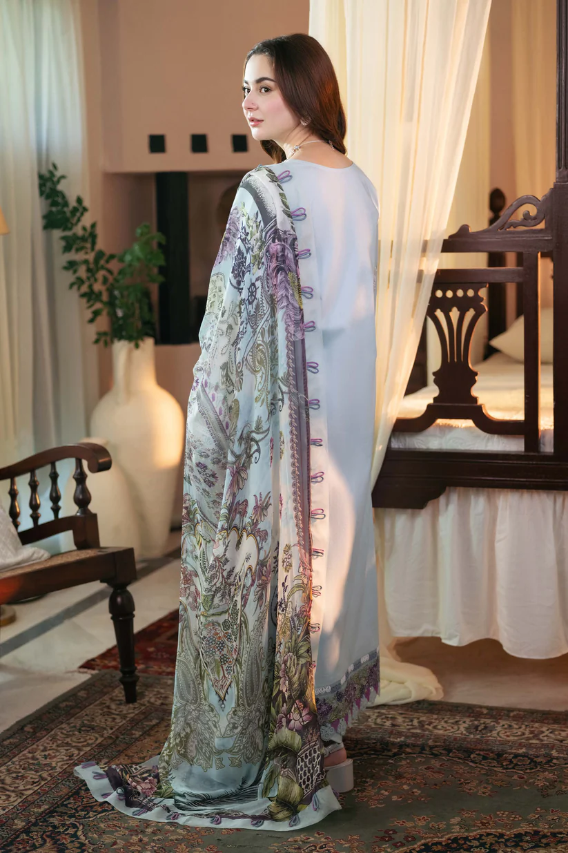 JADE - 3PC Dhanak EMBROIDERED SHIRT WITH Digital Print Shawl AND Dyed TROUSER - 14101