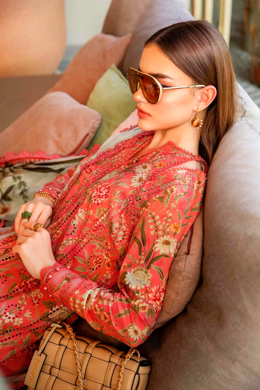 MARIA.B-3PC LAWN PRINTED SHIRT WITH CHIFFON PRINT DUPATTA AND PRINT TROUSER-BIC-2505
