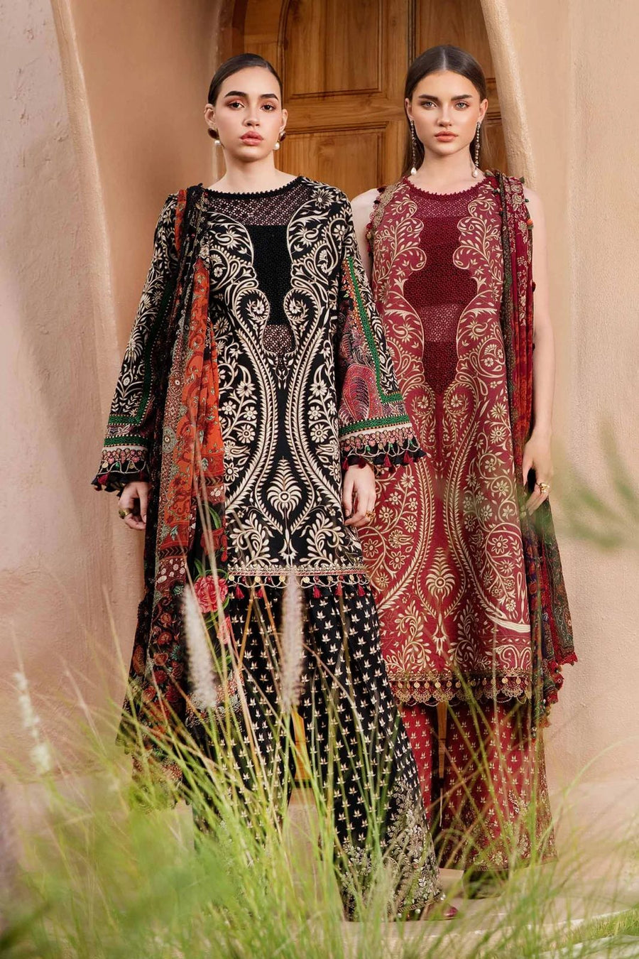 MARIA.B-3PC LAWN EMBROIDERED PRINTED SHIRT WITH CHIFFON PRINT DUPATTA AND PRINT TROUSER- NS 2517