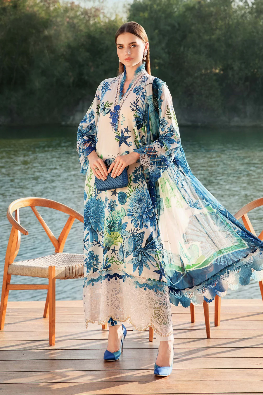 MARIA.B-3PC LAWN EMBROIDERED PRINTED SHIRT WITH CHIFFON PRINT DUPATTA AND PRINT TROUSER- NS 2519