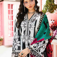 MARIA.B-3PC LAWN EMBROIDERED PRINTED SHIRT WITH CHIFFON PRINT DUPATTA AND PRINT TROUSER-BIC-2525