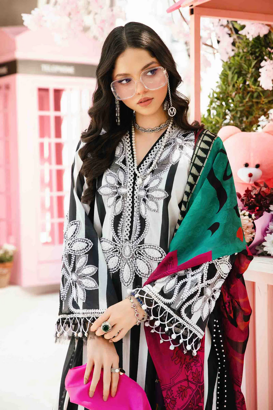 MARIA.B-3PC LAWN EMBROIDERED PRINTED SHIRT WITH CHIFFON PRINT DUPATTA AND PRINT TROUSER-BIC-2525