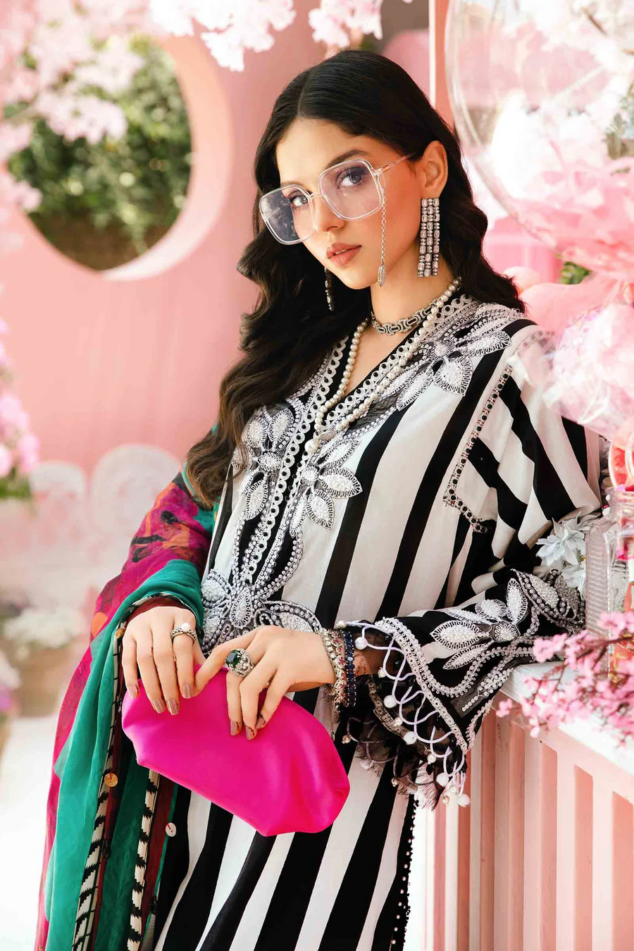 MARIA.B-3PC LAWN EMBROIDERED PRINTED SHIRT WITH CHIFFON PRINT DUPATTA AND PRINT TROUSER-BIC-2525