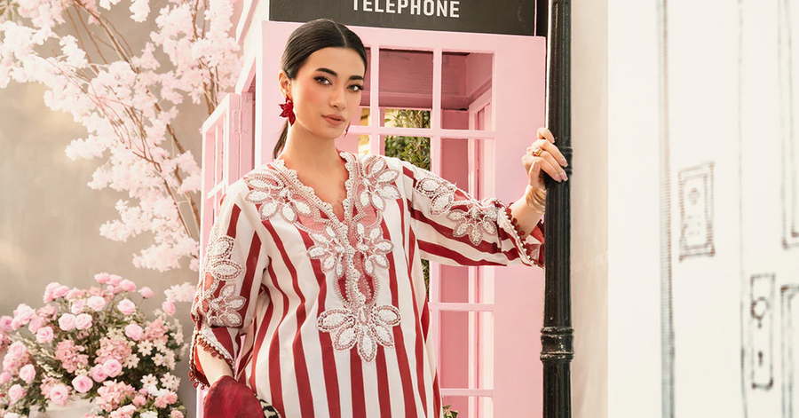 MARIA.B-3PC LAWN EMBROIDERED PRINTED SHIRT WITH CHIFFON PRINT DUPATTA AND PRINT TROUSER - NS 2526