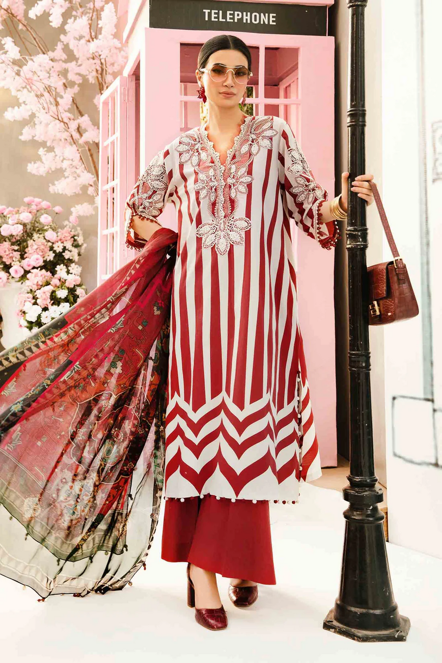 MARIA.B-3PC LAWN EMBROIDERED PRINTED SHIRT WITH CHIFFON PRINT DUPATTA AND PRINT TROUSER - NS 2526