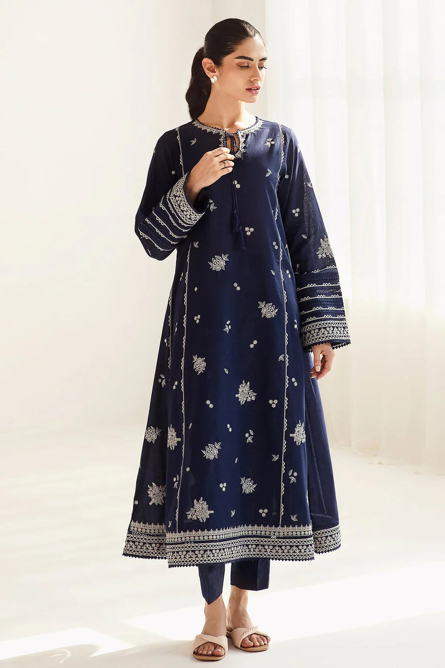 JAZMIN-3PC DHANAK SEQUENCE EMBROIDERED SHIRT WITH COUTRAI PRINTED SHAWL & DHANAK TOUSER-BIC-14182
