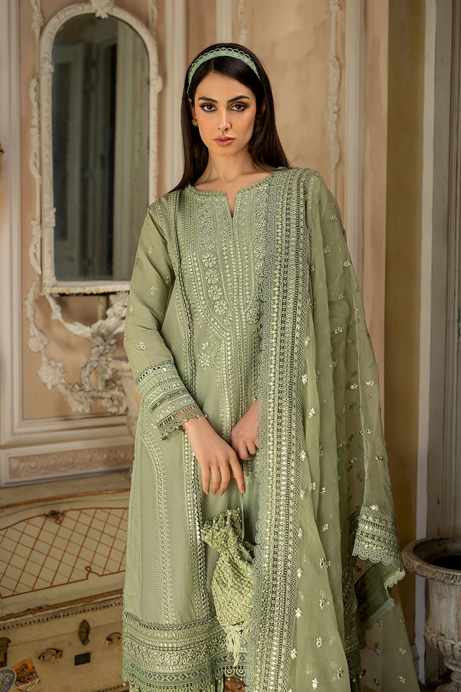 SOBIA NAZIR - UNSTITCHED 3PC LAWN HEAVY EMBROIDERED SHIRT WITH ORGANZA HEAVY EMBROIDERED DUPATTA-2704