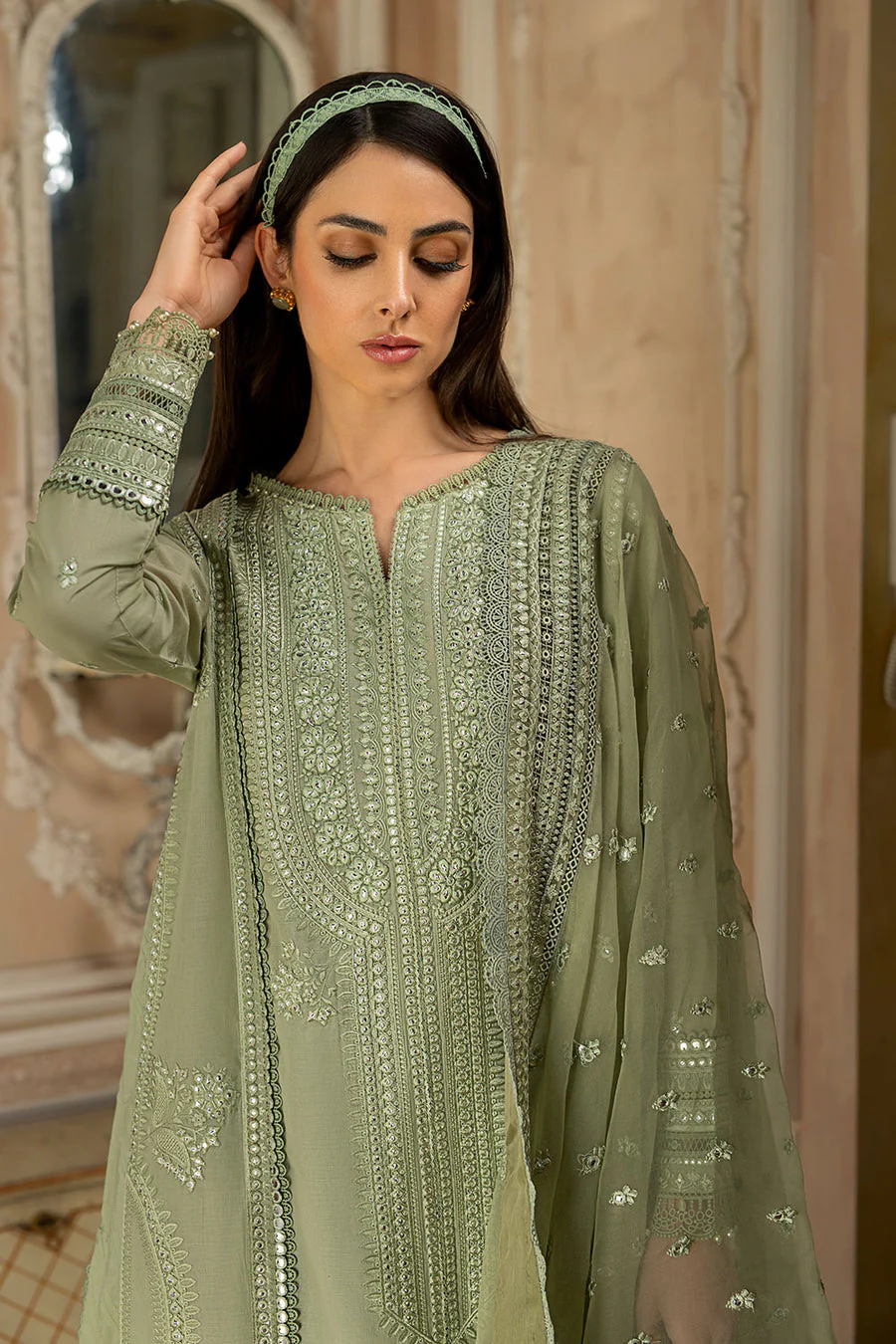 SOBIA NAZIR - UNSTITCHED 3PC LAWN HEAVY EMBROIDERED SHIRT WITH ORGANZA HEAVY EMBROIDERED DUPATTA-2704
