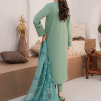 HANA- 3PC UNSTITCHED LAWN EMBROIDERED SHIRT WITH MONARK PRINT DUPATTA AND TROUSER-2867