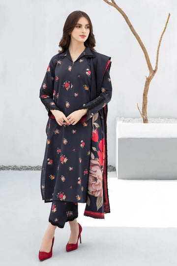 BAROQUE-3PC KHADDAR PRINTED SHIRT WITH KHADDAR PRINT DUPATTA AND PRINT TROUSER-12605
