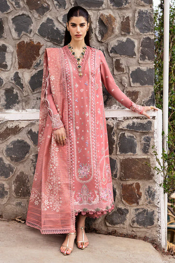QALAMQAR-3PC UNSTITCHED DHANAK EMBROIDERED SHIRT WITH COTTON NET EMBROIDERED AND EMB TROUSER-14213