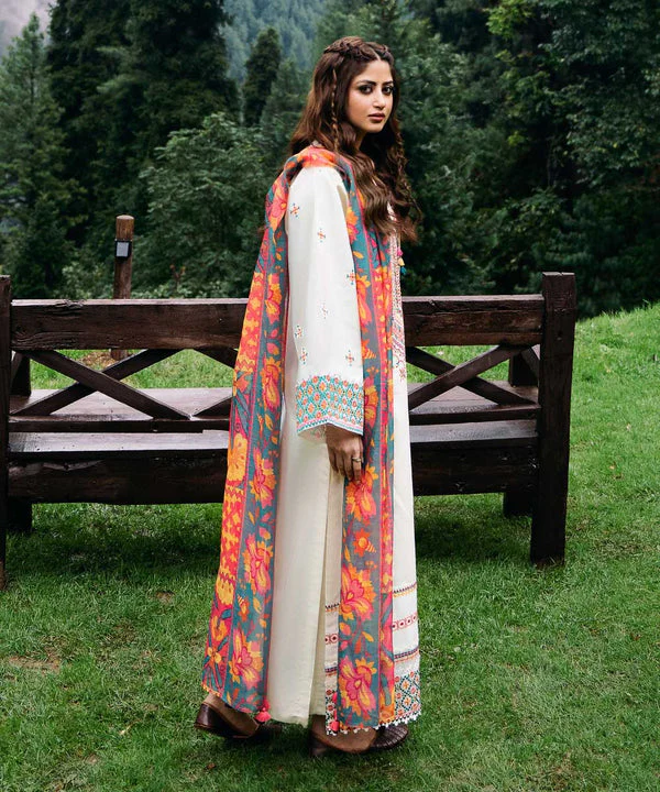 SAPPHIRE- 3PC DHANAK EMBROIDERED SHIRT WITH WOOL PRINT SHAWL AND TROUSER - 4006