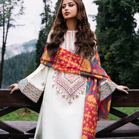 SAPPHIRE- 3PC DHANAK EMBROIDERED SHIRT WITH WOOL PRINT SHAWL AND TROUSER - 4006