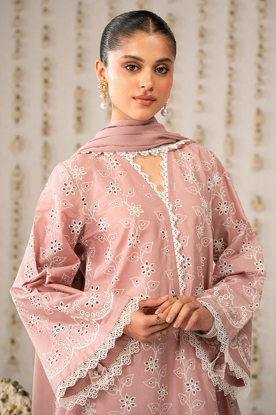 Cross Stitch-3PC Chikenkari Lawn EMBROIDERED SHIRT WITH DIGITAL PRINT DUPATTA D-3762