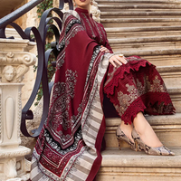 MARIA B - 3PC DHANAK EMBROIDERED SHIRT WITH COUTURE WOOL PRINT SHAWL AND DHANAK TROUSER-14043