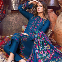 MARIA B - 3PC DHANAK EMBROIDERED SHIRT WITH COUTRAI PRINT SHAWL AND TROUSER - 14075