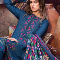 MARIA B - 3PC DHANAK EMBROIDERED SHIRT WITH COUTRAI PRINT SHAWL AND TROUSER - 14075
