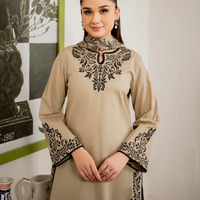 GARNET 3PC DHANAK EMBROIDERED SHIRT WITH COUTRAI PRINT SHAWL AND TROUSER-4108