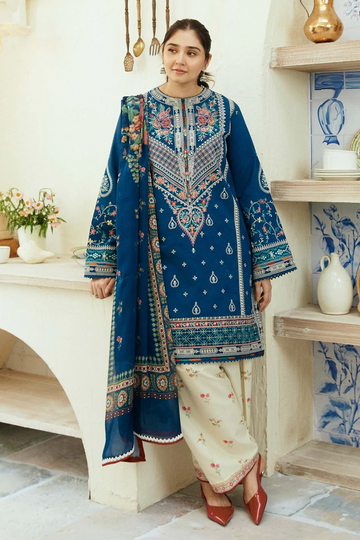 ZARA SHAHJAHAN - UNSTITCHED 3PC LAWN EMBROIDERED SHIRT WITH MONARK PRINT DUPATTA & EMB TROUSER-3552