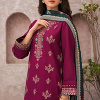JAZMIN 3PC DHANAK EMBROIDERED SHIRT WITH COURTRAIWOOL PRINT SHAWL-4015