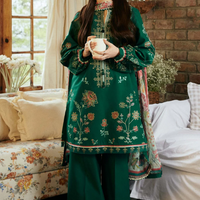 ZARA SHAHJAHAN - 3PC DHANAK EMBROIDERED SHIRT WITH COUTRAI PRINTED SHAWL & EMB TROUSER - 4111
