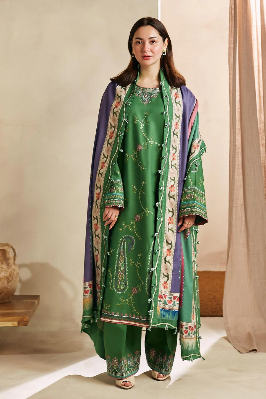 ZARA SHAH JAHAN - 3PC LAWN EMBROIDERED SHIRT WITH MANAAR PRINTED DUPATTA AND TROUSER - 3536