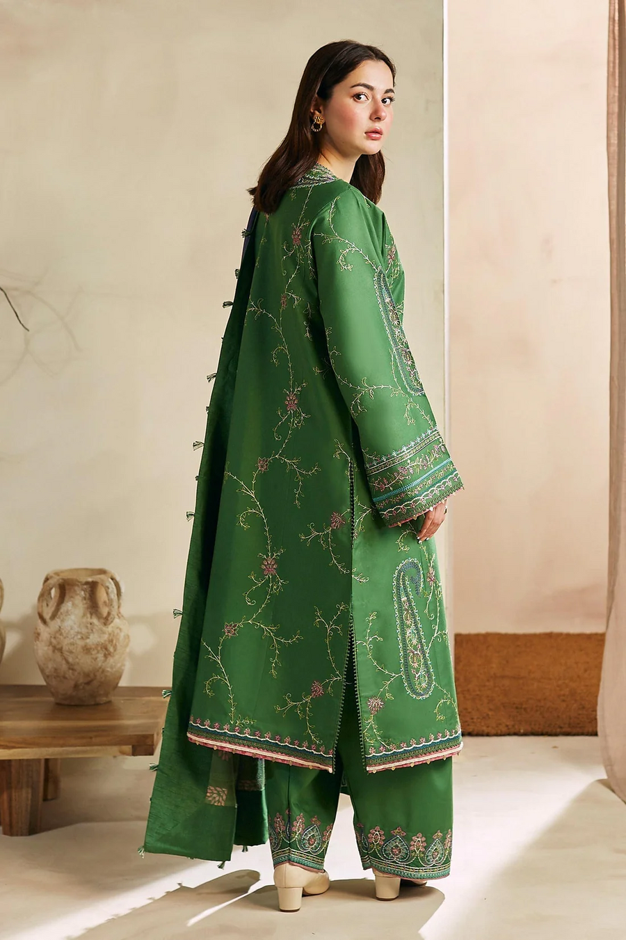 ZARA SHAH JAHAN - 3PC LAWN EMBROIDERED SHIRT WITH MANAAR PRINTED DUPATTA AND TROUSER - 3536