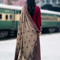 IZEL-3PC DHANAK EMBROIDERED SHIRT WITH COUTRAI PRINTED SHAWL AND TROUSER-BIC-4127