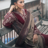 IZEL-3PC DHANAK EMBROIDERED SHIRT WITH COUTRAI PRINTED SHAWL AND TROUSER-BIC-4127