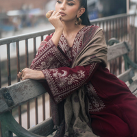 IZEL-3PC DHANAK EMBROIDERED SHIRT WITH COUTRAI PRINTED SHAWL AND TROUSER-BIC-4127