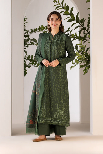 SOBIA NAZIR - UBNSTITCHED 3PC DHANAK EMBROIDERED SHIRT WITH WOOL PRINT SHAWL AND TROUSER - 4027