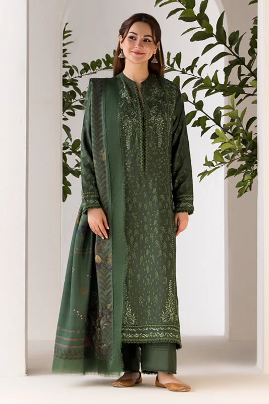 SOBIA NAZIR - UBNSTITCHED 3PC DHANAK EMBROIDERED SHIRT WITH WOOL PRINT SHAWL AND TROUSER - 4027