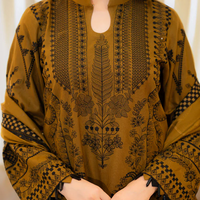 LIBAAS-3PC DHANAK EMBROIDERED SHIRT WITH DHANAK EMBROIDERED SHAWL & EMB TROUSER-BIC - 4183