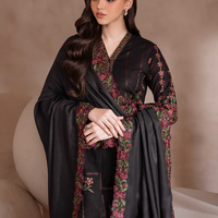 IZNIK 3PC DHANAK EMBROIDERED SHIRT WITH CHIFFON EMBROIDERED SHAWL & TROUSER-BIC - 4134