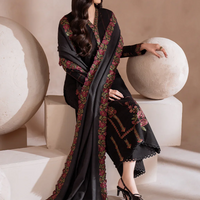 IZNIK 3PC DHANAK EMBROIDERED SHIRT WITH CHIFFON EMBROIDERED SHAWL & TROUSER-BIC - 4134