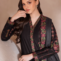 IZNIK 3PC DHANAK EMBROIDERED SHIRT WITH CHIFFON EMBROIDERED SHAWL & TROUSER-BIC - 4134