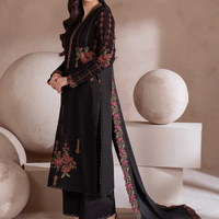 IZNIK 3PC DHANAK EMBROIDERED SHIRT WITH CHIFFON EMBROIDERED SHAWL & TROUSER-BIC - 4134