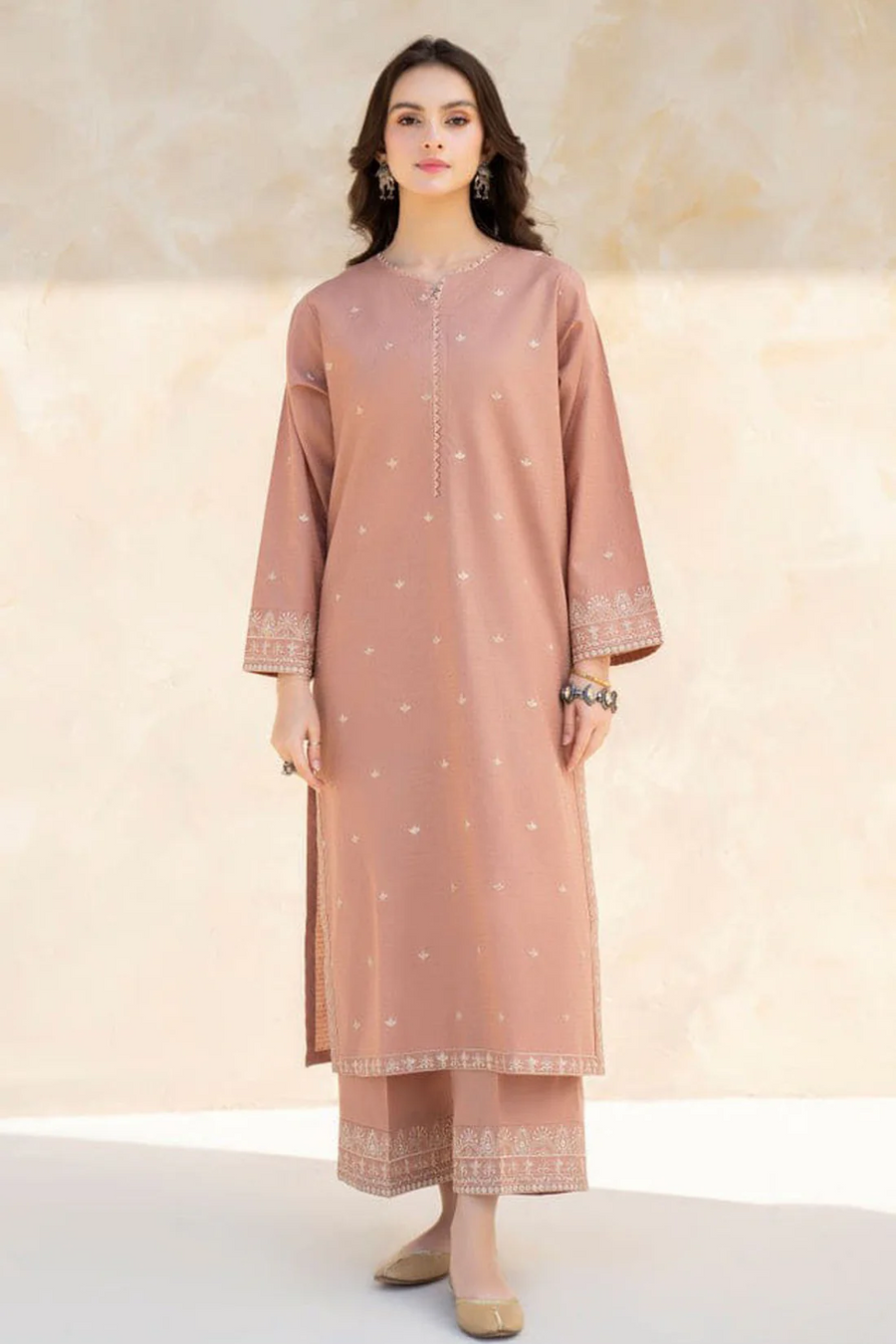 JAZMIN-2PC DHANAK EMBROIDERED SHIRT WITH DHANAK EMBROIDRED TROUSER-1017