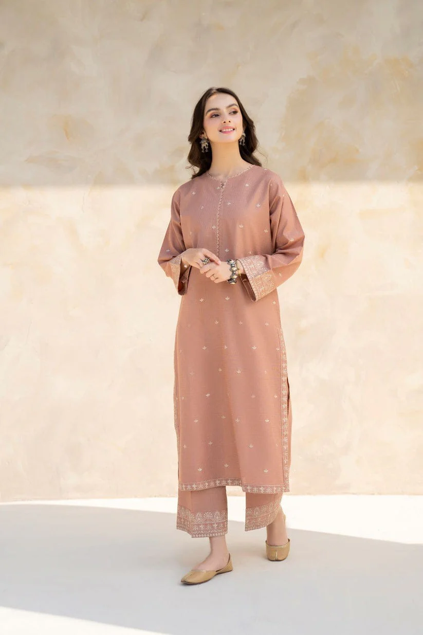 JAZMIN-2PC DHANAK EMBROIDERED SHIRT WITH DHANAK EMBROIDRED TROUSER-1017