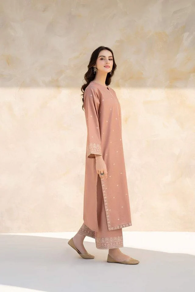 JAZMIN-2PC DHANAK EMBROIDERED SHIRT WITH DHANAK EMBROIDRED TROUSER-1017