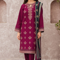 JAZMIN 3PC UNSTITCHED LAWN EMBROIDERED SHIRT WITH MONARK PRINT DUAPATTA - 3505
