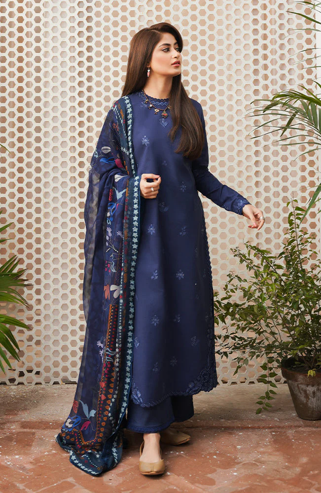 SERAN - UNSTITCHED 3PC LAWN EMBROIDERED SHIRT WITH MONARK PRINT DUPATTA & TROUSER - 3511