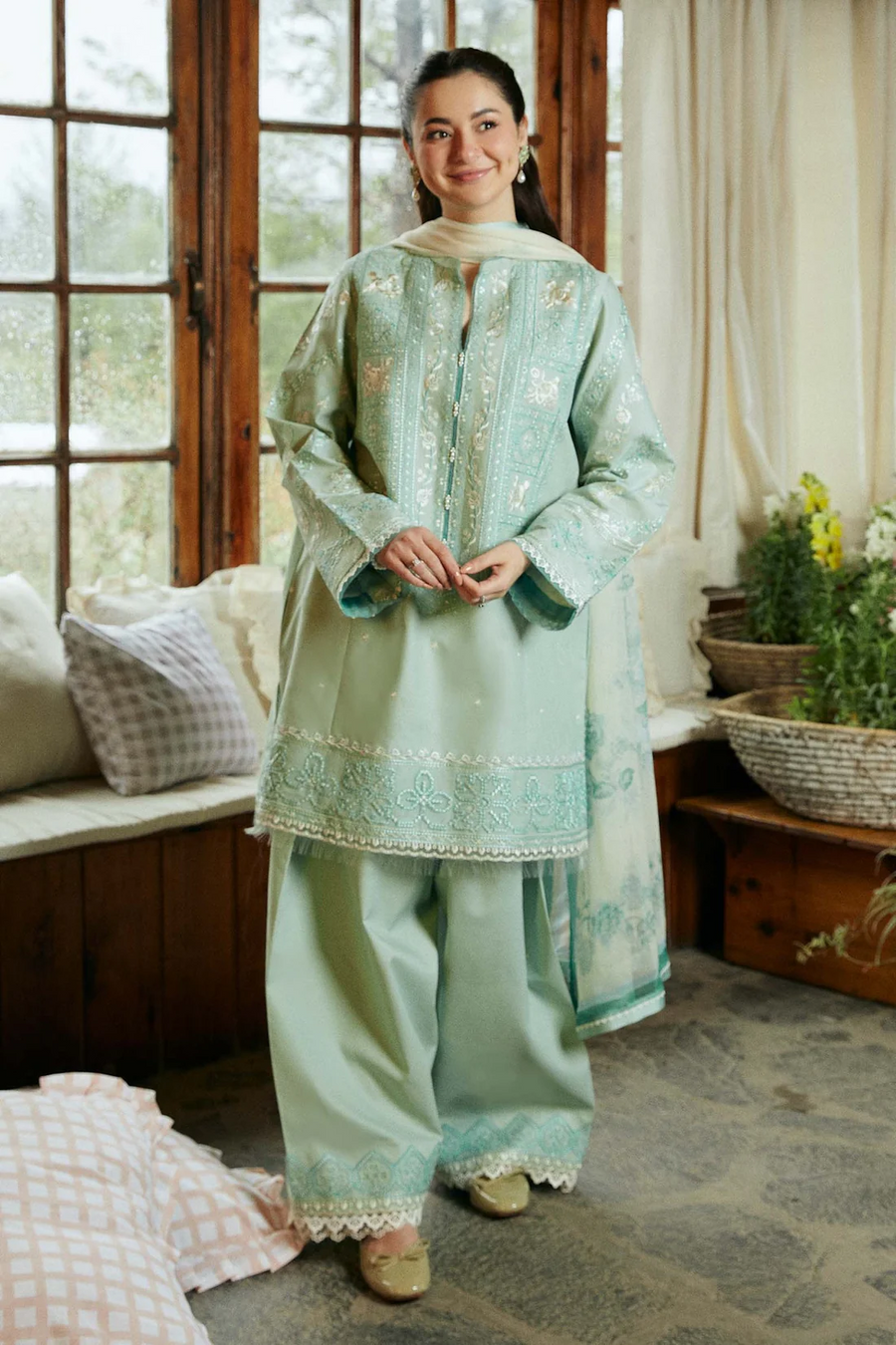 ZARA SHAHJAHAN - UNSTITCHED 3PC LAWN EMBROIDERED SHIRT WITH LAWN EMBROIDERED DUPATTA AND LAWN TROUSER - 3531
