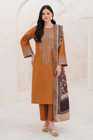 GARNET - 3PC UNSTITCHED LAWN EMBROIDERED SHIRT WITH MONARK PRINT DUPATTA AND TROUSER - 3534