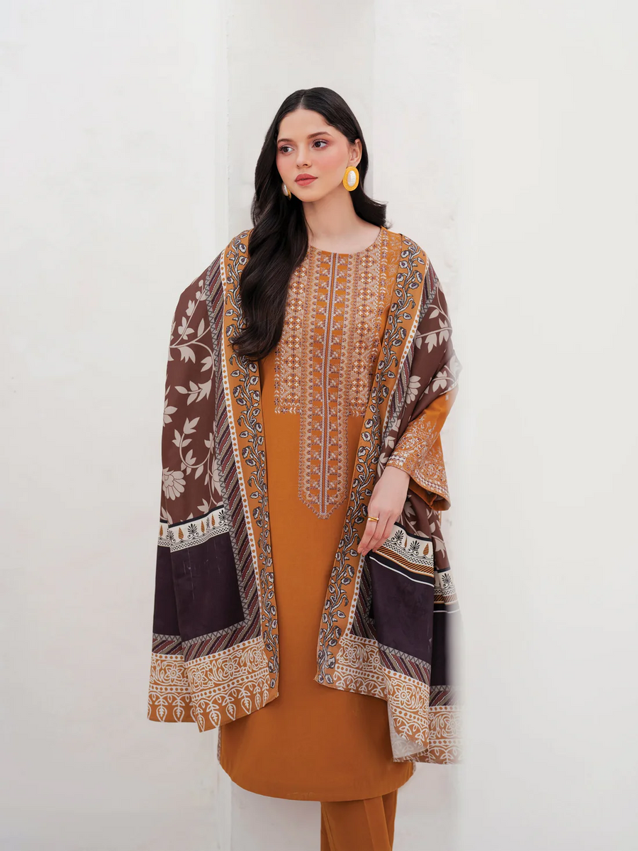 GARNET - 3PC UNSTITCHED LAWN EMBROIDERED SHIRT WITH MONARK PRINT DUPATTA AND TROUSER - 3534