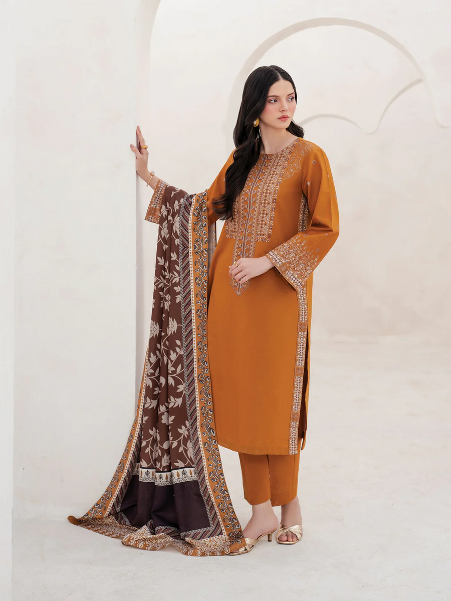 GARNET - 3PC UNSTITCHED LAWN EMBROIDERED SHIRT WITH MONARK PRINT DUPATTA AND TROUSER - 3534