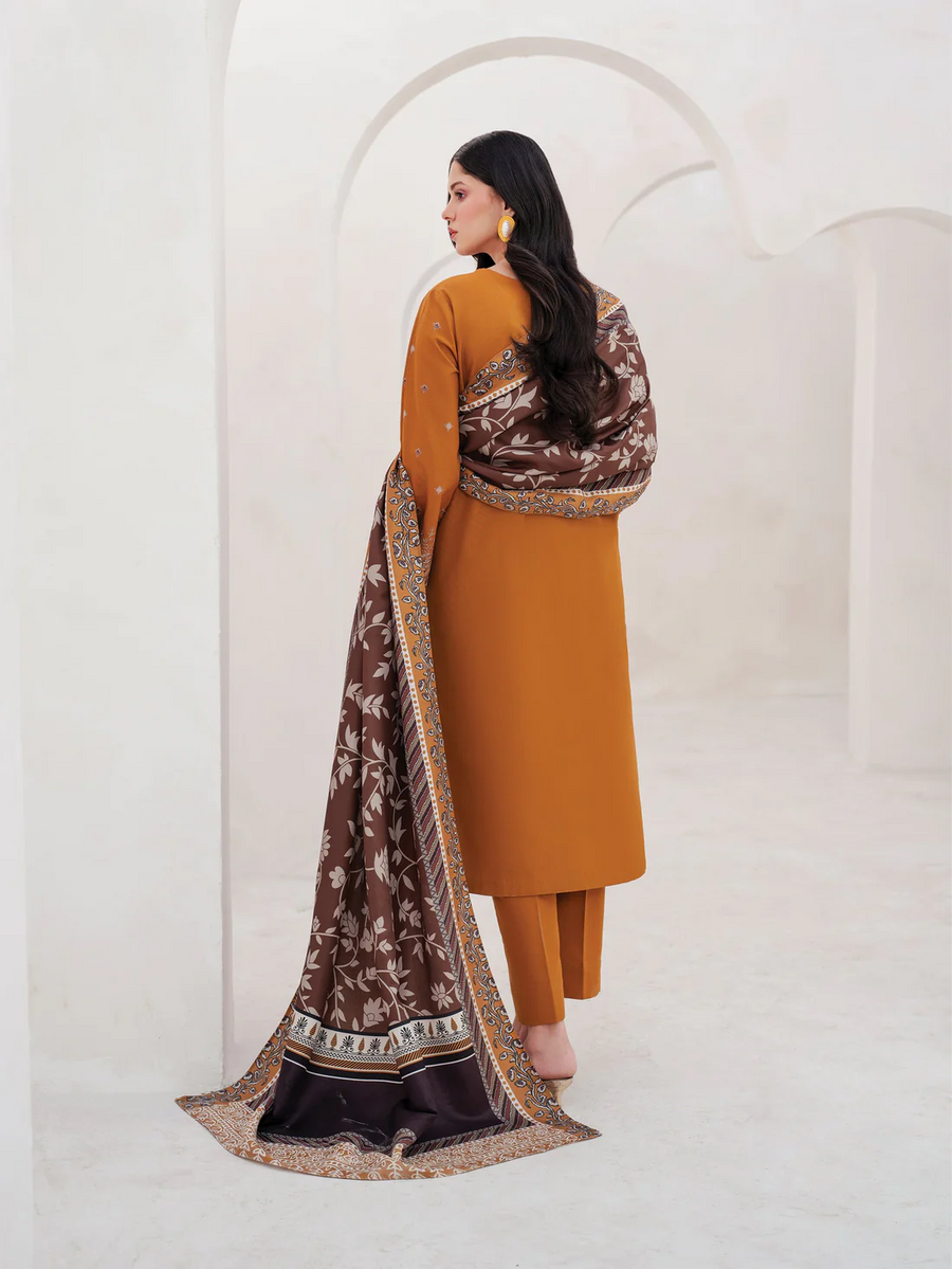 GARNET - 3PC UNSTITCHED LAWN EMBROIDERED SHIRT WITH MONARK PRINT DUPATTA AND TROUSER - 3534