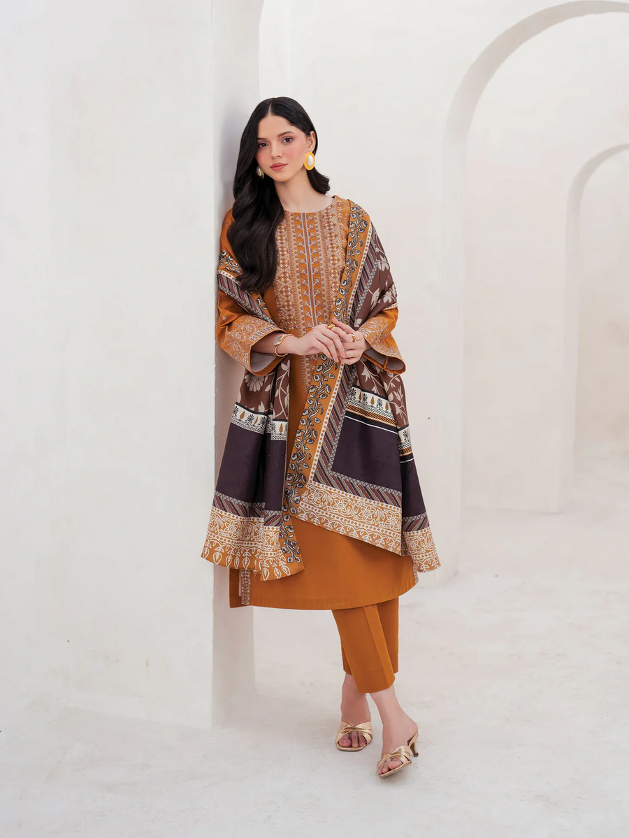 GARNET - 3PC UNSTITCHED LAWN EMBROIDERED SHIRT WITH MONARK PRINT DUPATTA AND TROUSER - 3534
