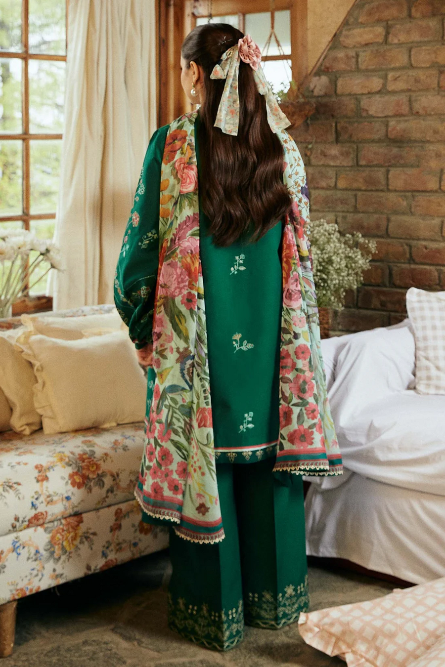 ZARA SHAHJAHAN - UNSTITCHED 3PC LAWN EMBROIDERED SHIRT WITH MONARK PRINT DUPATTA & EMBROIDERED TROUSER - 3545