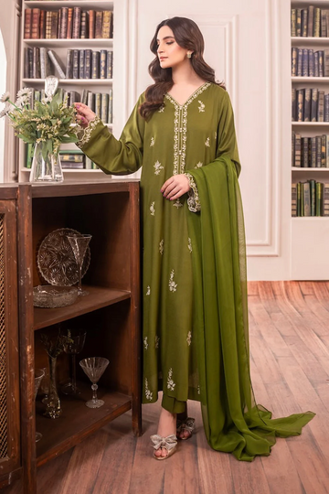 ASIM JOFA - 3PC UNSTITCHED LAWN EMBROIDERED SHIRT WITH BAMBER CHIFFON DUPATTA AND LAWN TROUSER - 3575